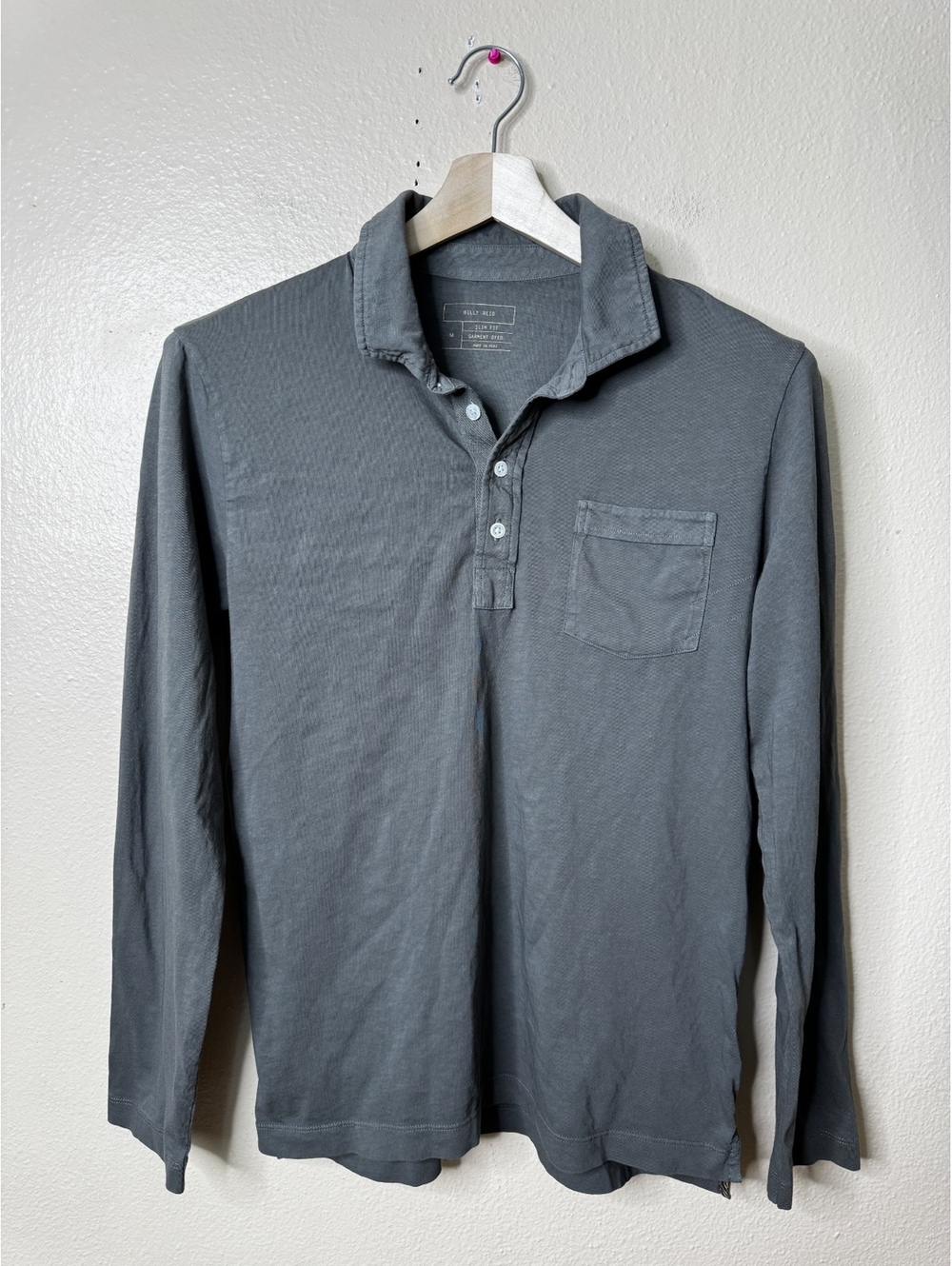 Billy Reid Shirt Men's Medium Slim Fit Garment Dyed Polo Long Sleeve Preppy